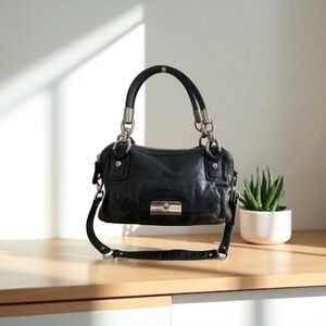 Coach Kristen Black Leather Satchel Shoulder Bag | Silver Hardware | Classic Des